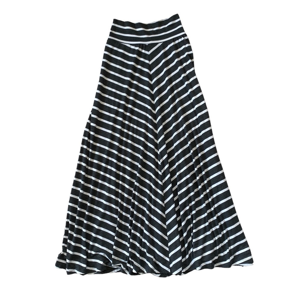 AB Studio gray and white stripe maxi skirt stretchy flowy women’s size small - Picture 7 of 9